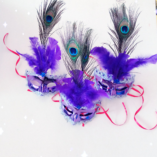 Halloween Luminous Mask Feather Masquerade New Year Party Props Cartoon Mask