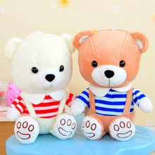 可爱条纹情侣小熊毛绒玩具背带泰迪熊公仔抱抱熊抓机结婚庆布娃娃