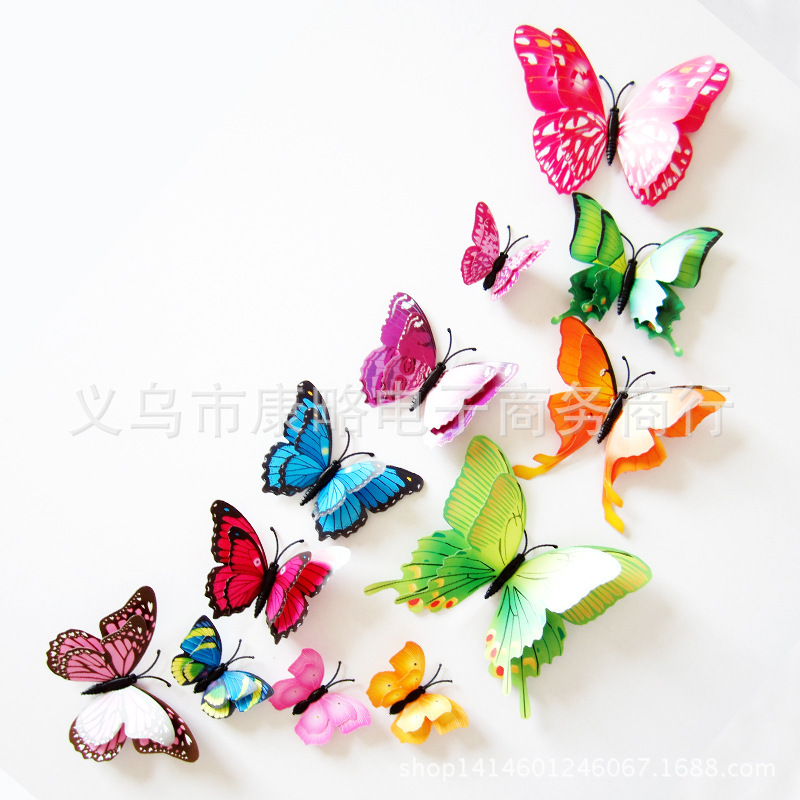 YW factory direct color butterfly double-layer set butterfly decoration simulation 3D wall stickers magnetic butterfly wholesale