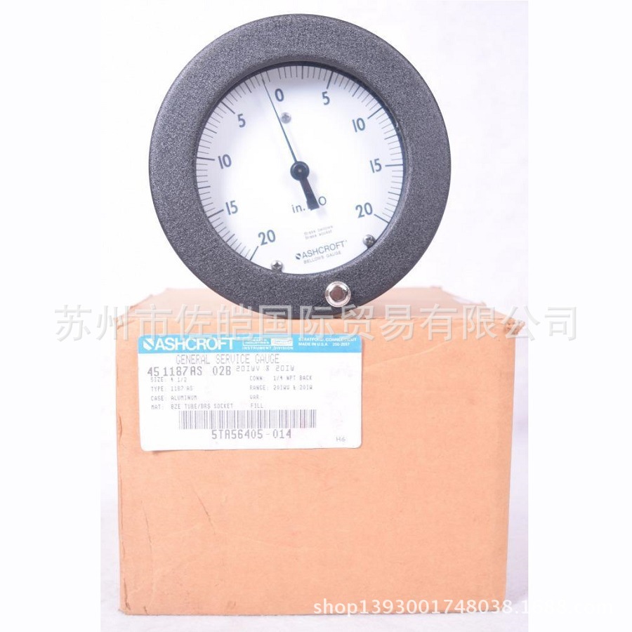 原装美国ASHCROFT雅斯科品牌45-1187微压波纹管压力表