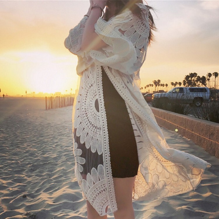 Summer New Korean Style Women's Sunflower Three-Quarter Sleeve Mid-Length Loose Lace Shirt Sun Protection Clothing for Women
