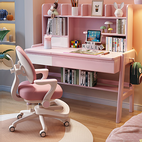 All-solid-wood children's desk and chair set, suitable for primary school students, adjustable height, multi-functional writing desk and study table for home use.