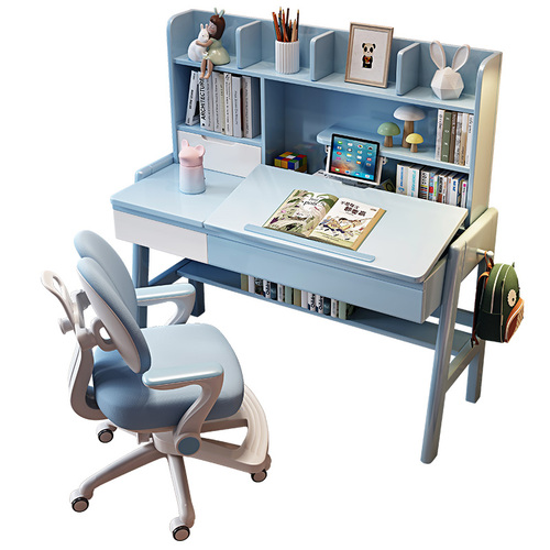 All-solid-wood children's desk and chair set, suitable for primary school students, adjustable height, multi-functional writing desk and study table for home use.