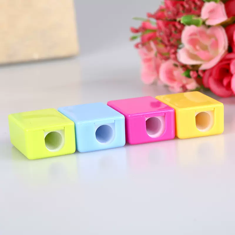 长方形单孔手动卷笔刀方形简易塑料削笔器环保学习套装文具转笔刀