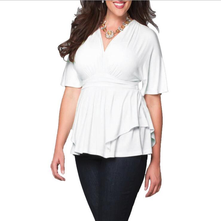Plus Size Womens Dress Solid Color Deep V Neck Three Quarter Sleeve Autumn Fashion Wholesale Available