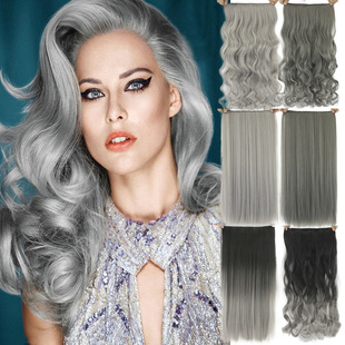 Spot wig wholesale grandma gray five clip hair piece silver gray seamless hair piece Black gray gradient hair curtain
