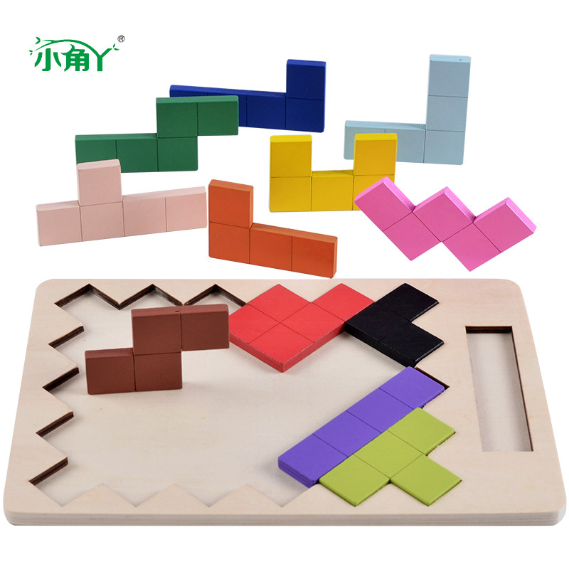Wooden Tetris smart block password building blocks pass game variety educational children's toys