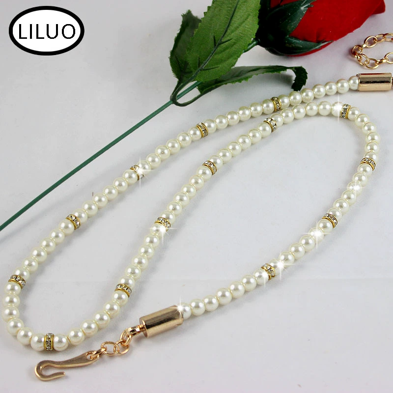 Chain from pearl, fashionable decorations, universal accessory, belt, Korean style