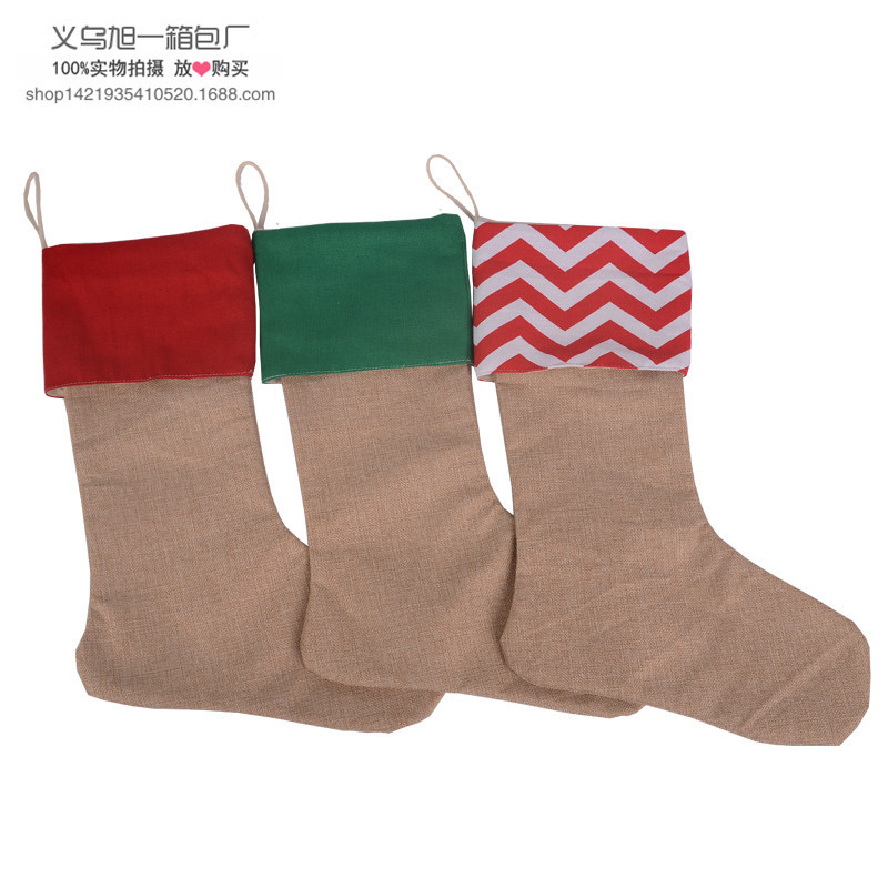 圣诞帆布礼物袋 圣诞袜子帆布袋 圣诞袋儿童 圣诞礼品袋 仿麻