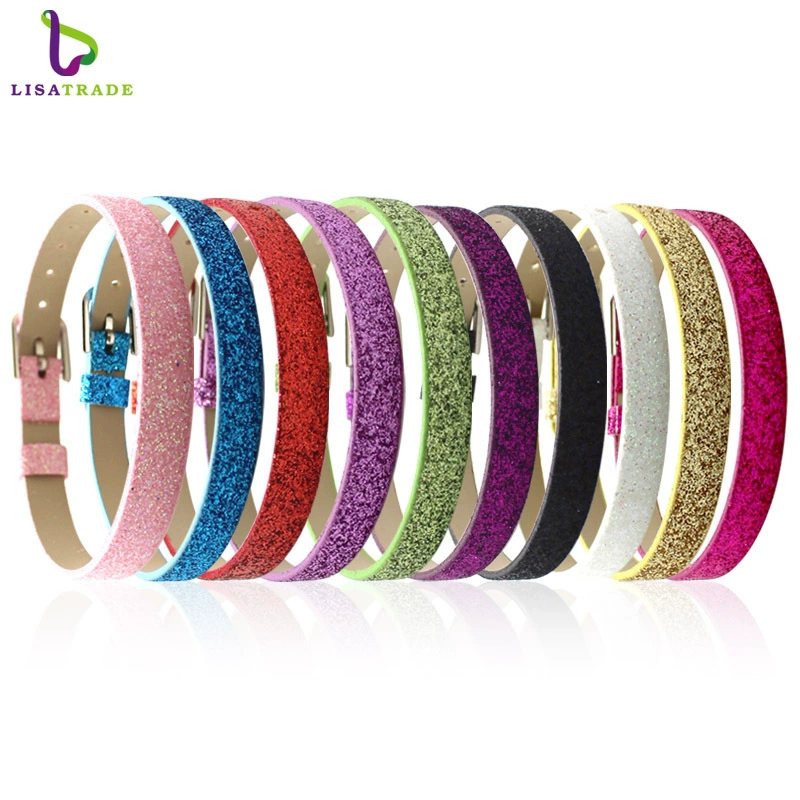 Европейские и американские модные украшения 8 мм из искусственной кожи с блестками на запястье, пригодные для ношения DIY буквы, скользящие подвески