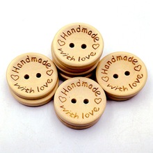 15/20/25mm圆纽扣 激光雕刻handmade爱心with love木纽扣