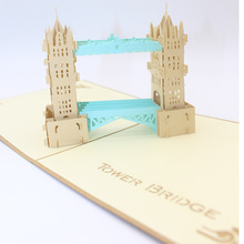 旅游纪念立体贺卡3D剪纸复古塔桥节日商务祝福明信片一件代发