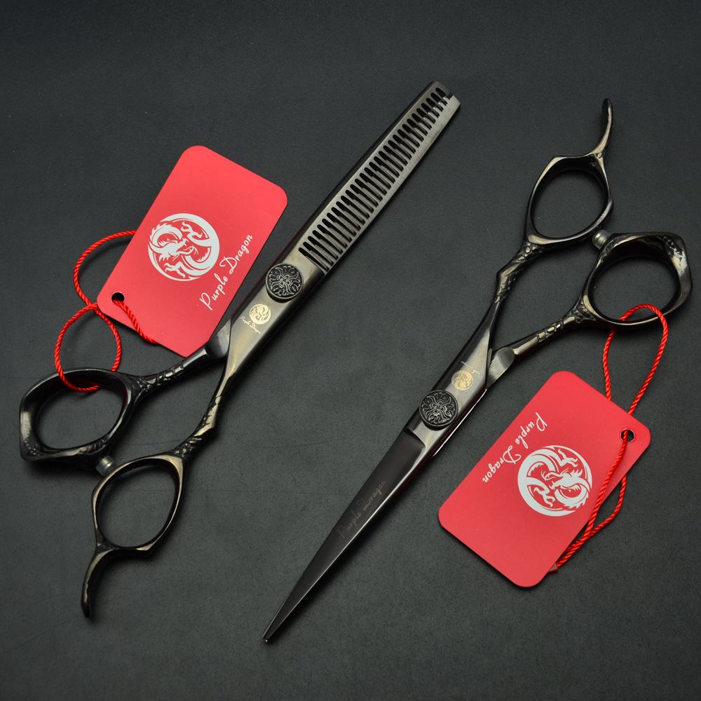 紫龙6.0寸小龙柄美发剪刀平剪刘海剪牙剪打薄 黑色 理发剪刀