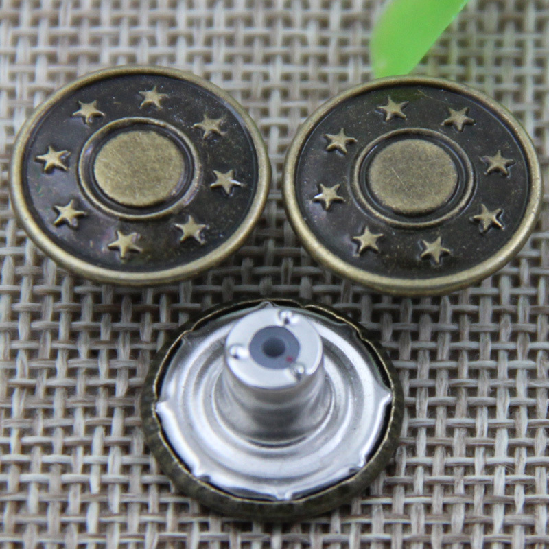 厂家五角星固定扣全铜工字扣 复古金属胶芯扣头牛仔衣裤纽扣配件