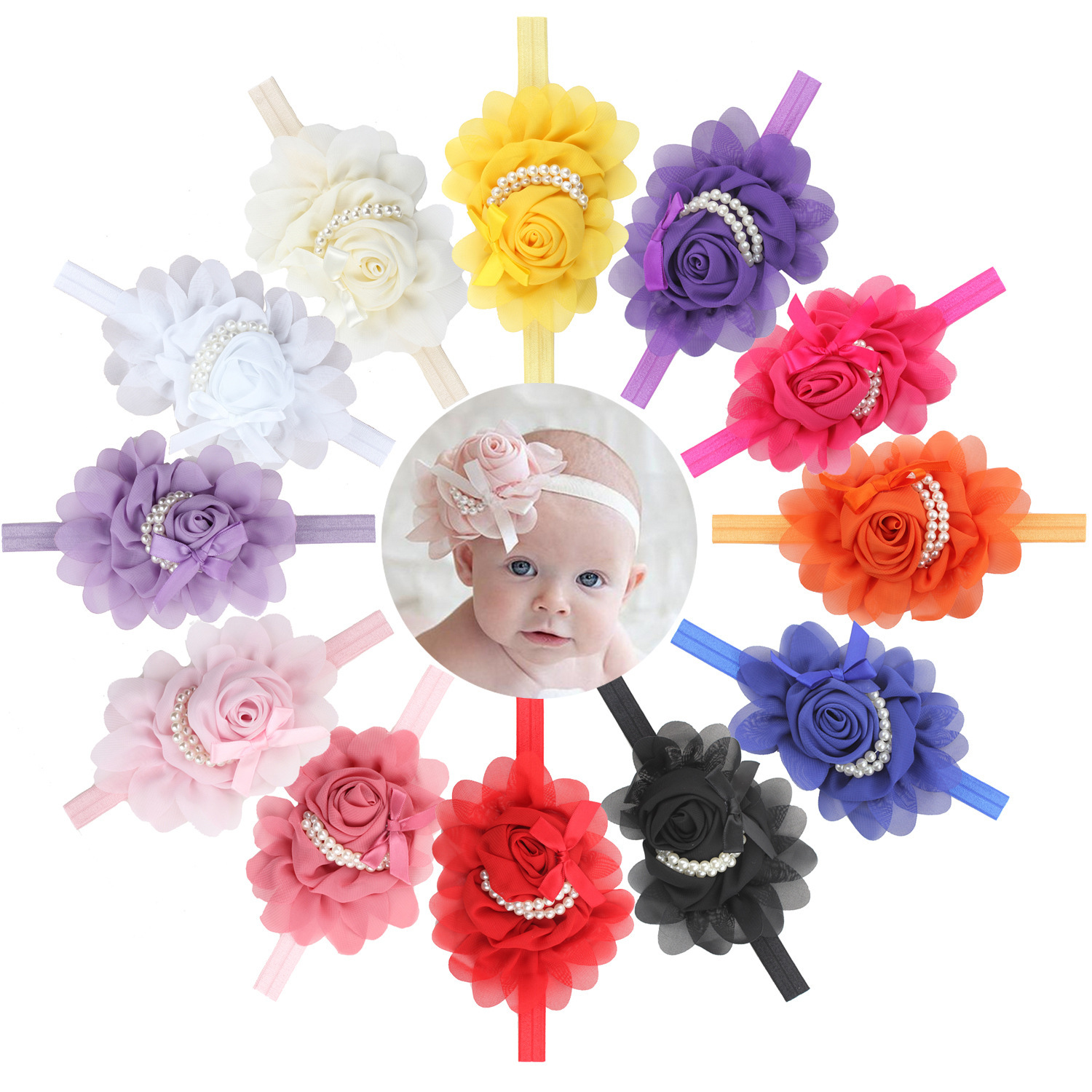 Children's shiffon headband pearl