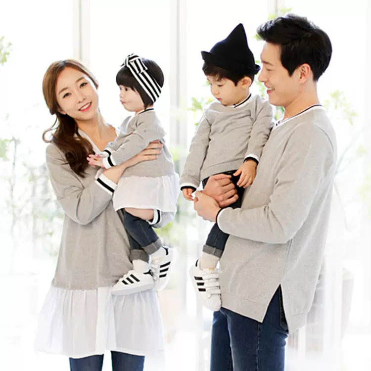 2025新款韩版纯色全家装裙子宝宝衣服卫衣亲子装秋装母女装软萌