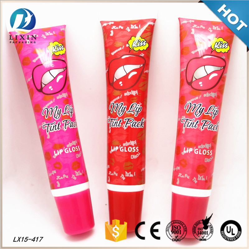 厂家印刷化妆品防嗮润唇膏药膏铝塑软管配手动按摩斜面唇膏头15ml