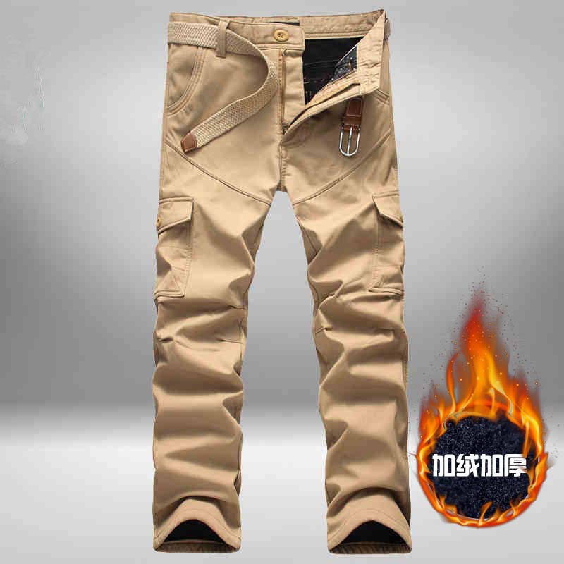 Winter Hot Selling Men's Multi-Pocket Fleece Thickened Cargo Pants Winter Warm Pants Men's Pants Trousers