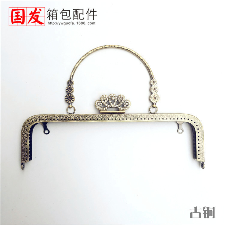 25cm cuadrado relieve con diamantes corona de tres flores brazalete oro bronce