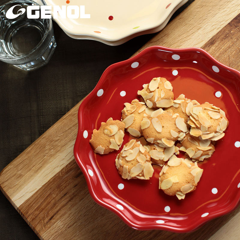 Japanese Style Fresh Hand-painted Polka Dot Ceramic Tableware Plate American Dessert Pastry Flat Plate Creative Steak Plate