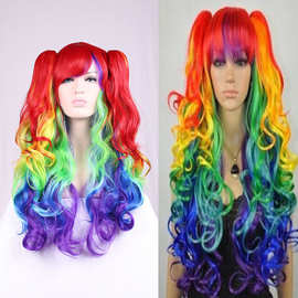假发动漫cos夹子马尾彩色卷发80cm多色欧美款万圣节万用欧美风