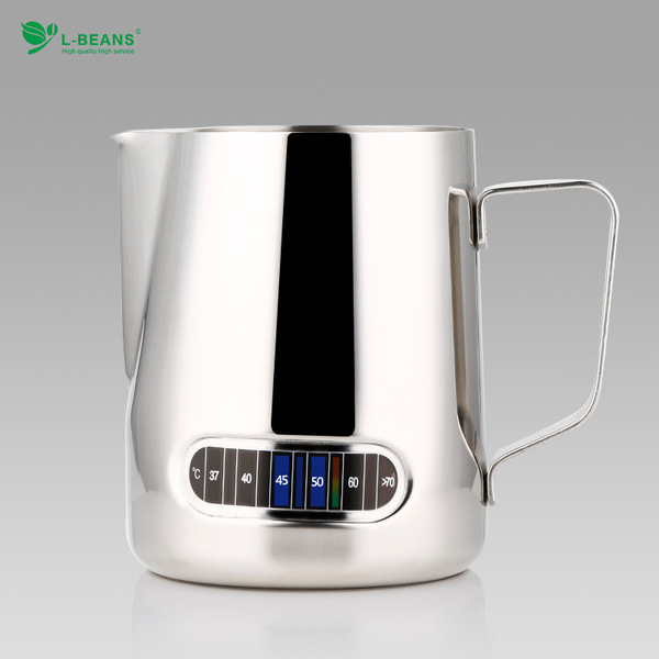 Stainless steel latte art cup with temperature sticker latte art…
