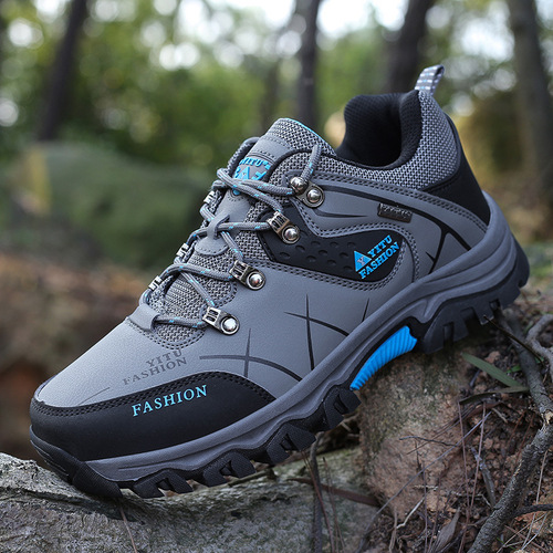 Autumn and winter large size men's shoes low-top leather plus velvet cotton shoes outdoor hiking shoes men's non-slip wear-resistant hiking sports shoes
