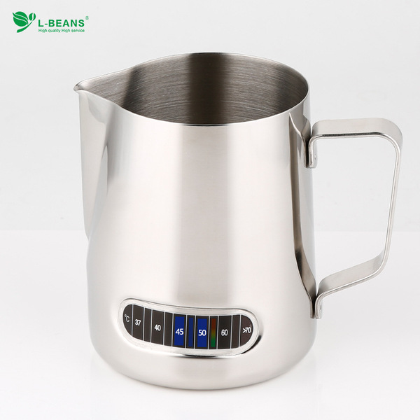 Stainless steel latte art cup with temperature sticker latte art…