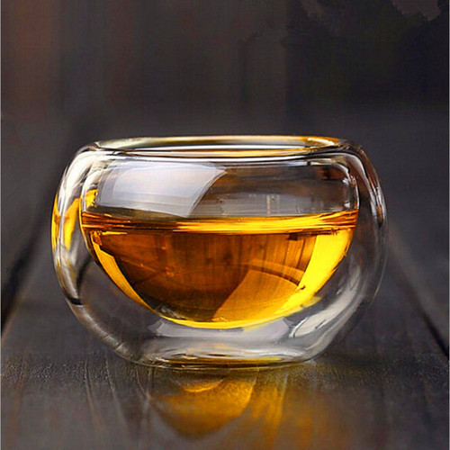 Heat-resistant glass double-layer tea cup, flower tea cup, high borosilicate vacuum handicraft small tea cup, Kung Fu tea set