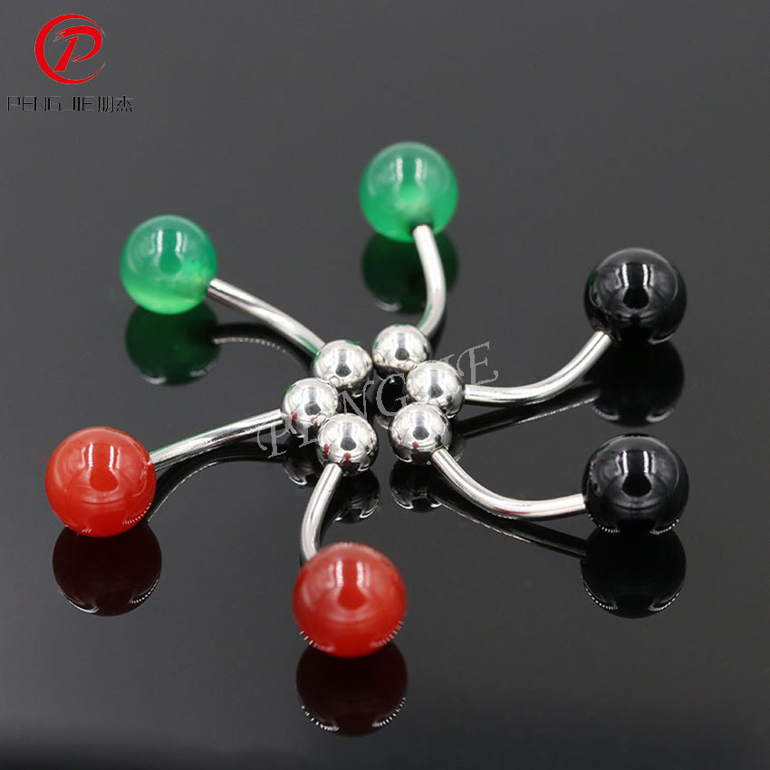 Pengjie titanium steel ball agate belly button ring navel nail button belly dance jewelry