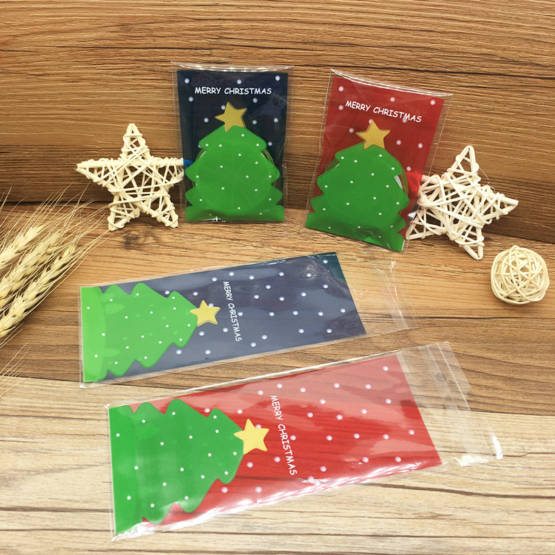 100个批发 7*16CM圣诞树长条礼品包装袋 自粘袋 糖果袋 饼干袋