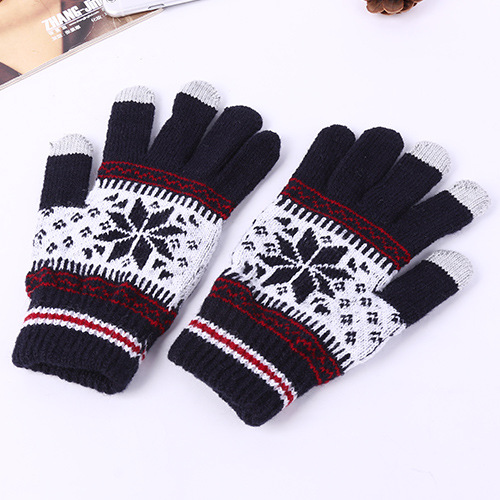 Estilo coreano jacquard copo de nieve Guantes Térmicos de los hombres guantes de punto guantes de la pantalla táctil al aire libre guantes de cuero