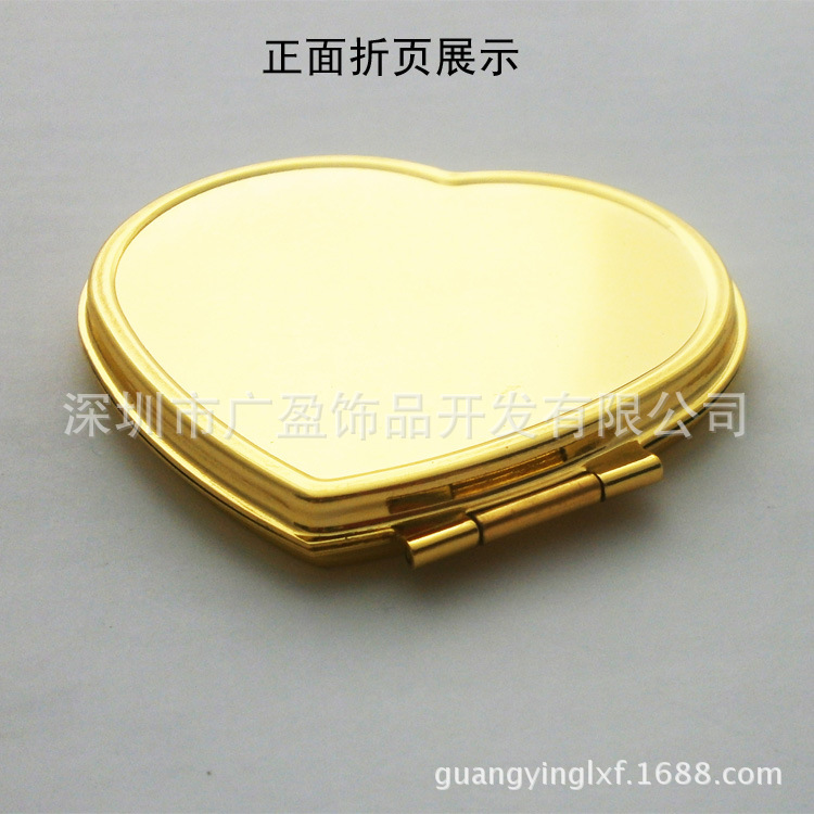 厂家直销高档金色心形金属化妆镜 迷你广告礼品 可图案logo小镜子