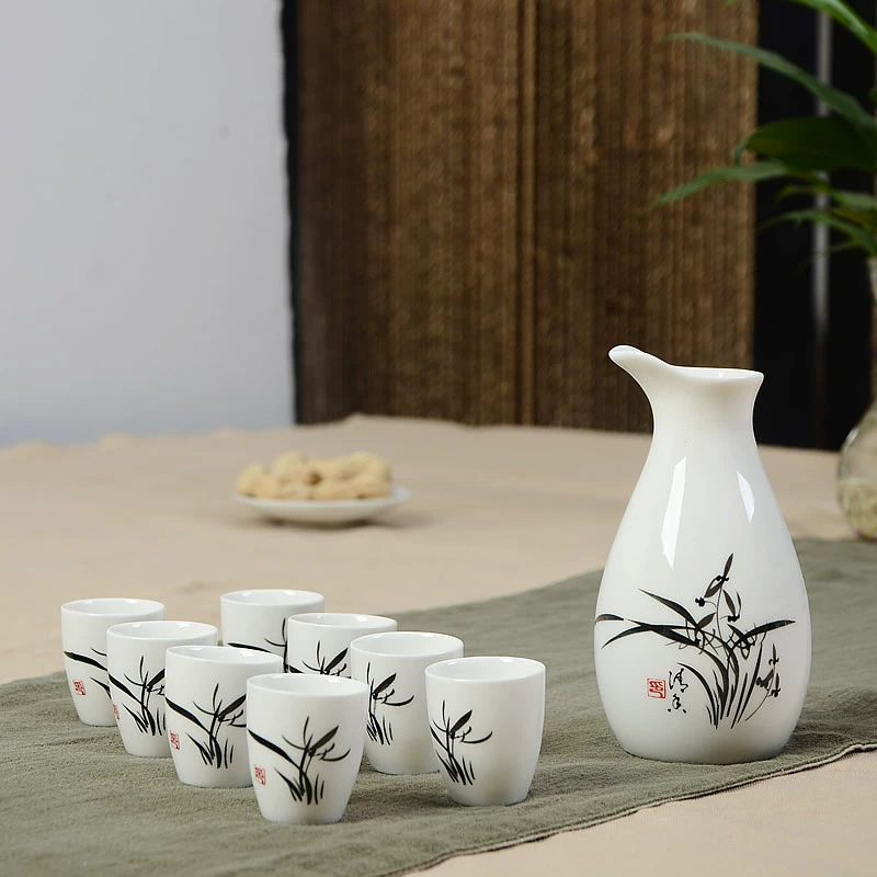 Ceramic set, wineglass, pocket flask, wine dispenser