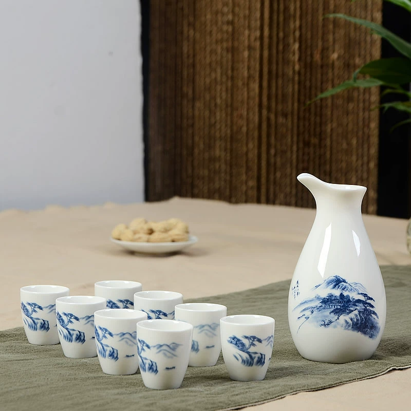 Ceramic set, wineglass, pocket flask, wine dispenser