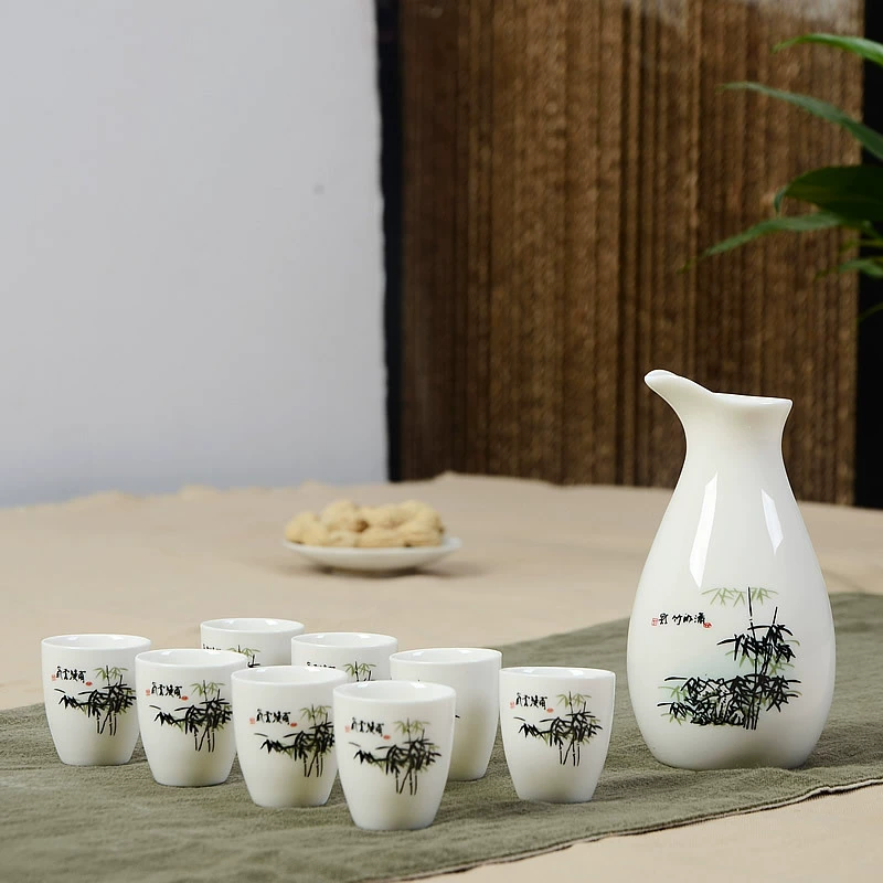 Ceramic set, wineglass, pocket flask, wine dispenser
