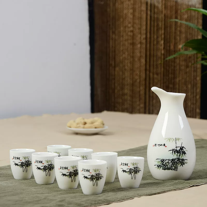 Ceramic set, wineglass, pocket flask, wine dispenser