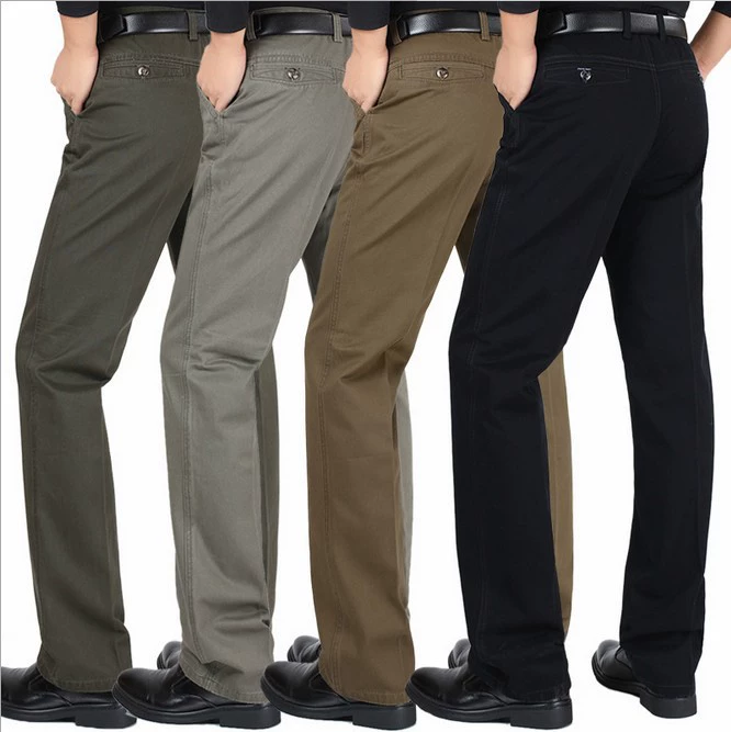 Осенне-зимние утепленные мужские повседневные брюки из чистого хлопка для мужчин среднего возраста, свободные прямые брюки для мужчин среднего и старшего возраста.