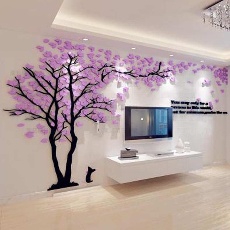 Creative 3d Acrylic Tree Wall Sticker For Living Room Tv Backdrop_voghion.com