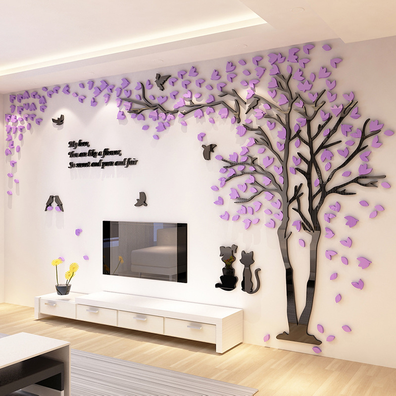 Creative 3d Acrylic Tree Wall Sticker For Living Room Tv Backdrop_voghion.com
