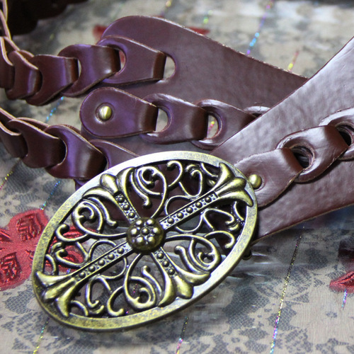 Fall Women's Retro Hand-woven Floral Metal Buckle Universal Belt PD_006