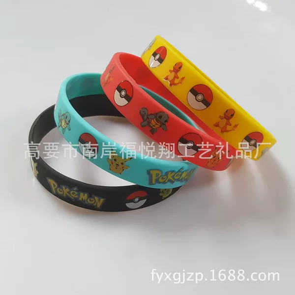 Printed Bracelet Cross-Border Cartoon Pattern Bracelet Silicone Bracelet Color Printed Cartoon Series Pokemon Logo