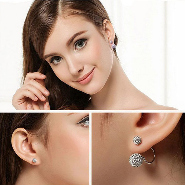 Pendientes de bola con strass de plata Shambhala - Pendientes posteriores estilo coreano antialérgicos - Pendientes de moda personalizados al por mayor