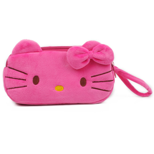 Student cute stationery pencil bag cartoon plush fabric lead pen storage bag double pull change card mobile phone bag