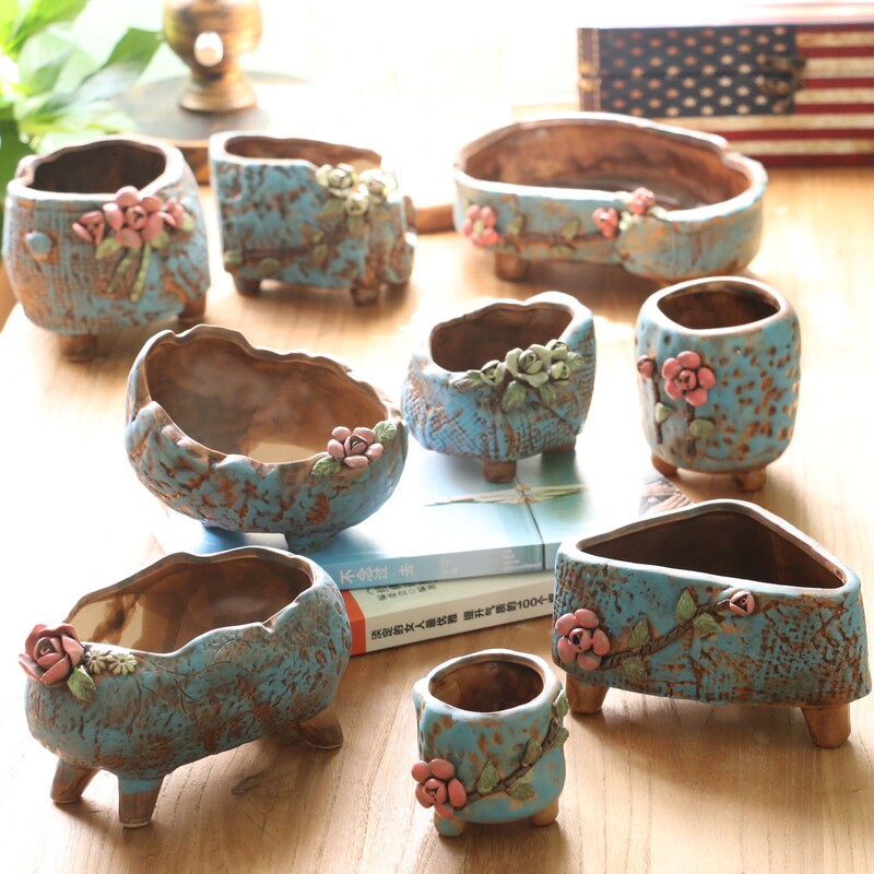 New succulent flower pot suit combination export South Korea exquisite stoneware color hand-made flower pot