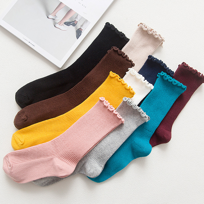 Stacked Socks Women's Japanese Style Autumn and Winter Cotton Thin Women's Socks Solid Color Wood-Ear Retro Short Boots Socks