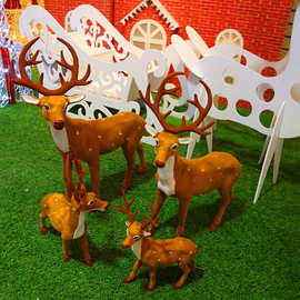 亚马逊热卖圣诞鹿驯鹿毛鹿梅花鹿植绒鹿大型圣诞装饰酒店商场摆件