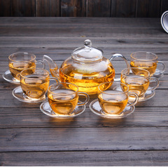 Glass tea set teapot household tea cup flower teapot set high borosilicate thickened glass kung fu teapot tea brewing device