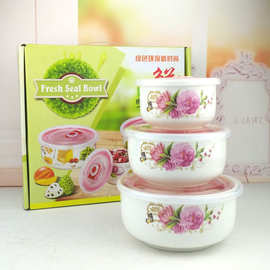陶瓷保鲜碗三件套密封微波炉碗礼品婚庆回礼会销餐具套装北欧