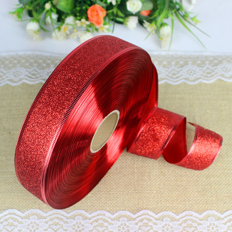3.8cm Christmas Ribbon 100 yards foreign trade full pink red Christmas decoration Ribbon Christmas decorations